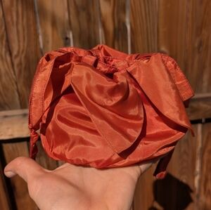 Orange Satin Candy Pouch, Soft Hand Tote, Handle Cinches